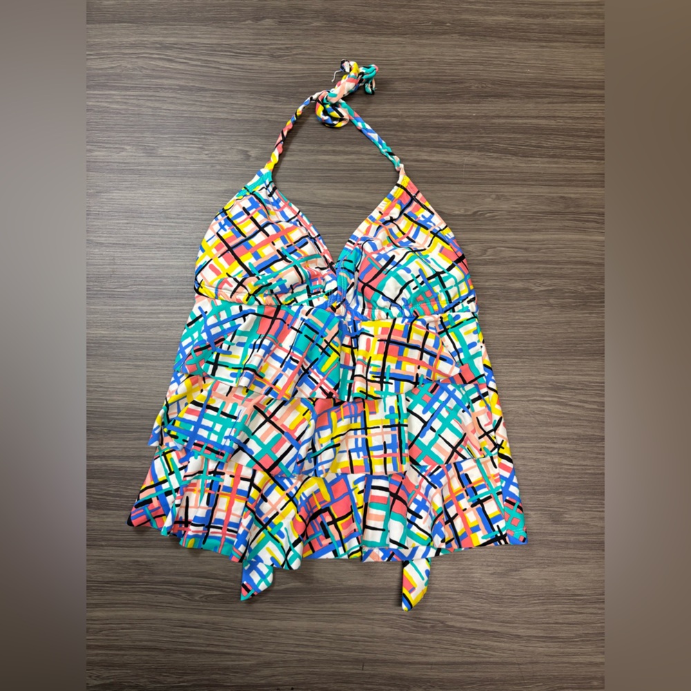 Catalina Multicolor Plaid Swim Tankini Top - Blue, Yellow, Pink, Green